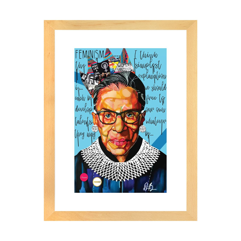 Ruth Ginsburg - impression d'art graphique, Toile avec cadre en bois beige, Blanc, H 24 po x l 32 po x P 1 po
