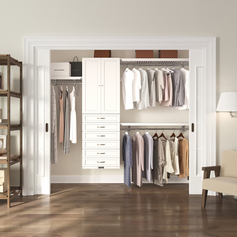 John Louis Home Solid Wood Walk-In Closet System with 6-Drawers and Solid Doors, White