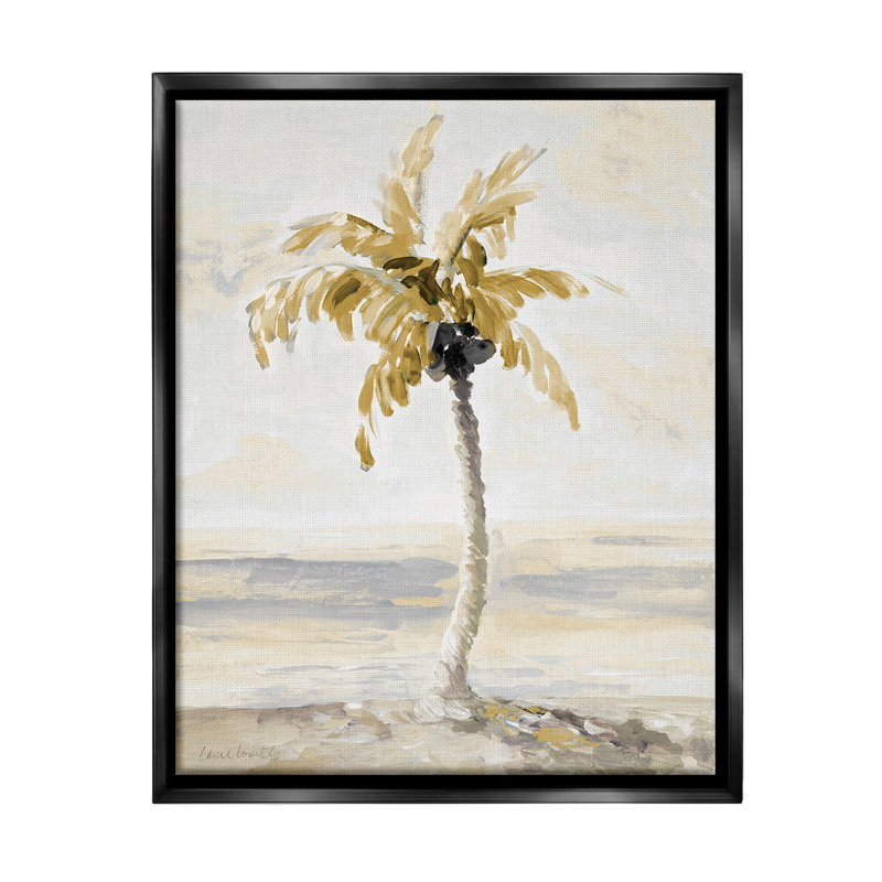 «Neutral Lone Palm Tree» par Lanie Loreth sur toile, Cadre flottant noir de jais, H 31 po x l 25 po