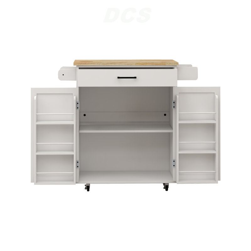Îlot de cuisine Chariot à roulettes avec 1 tiroir et 2 portes avec tablettes de rangement et tablettes réglables