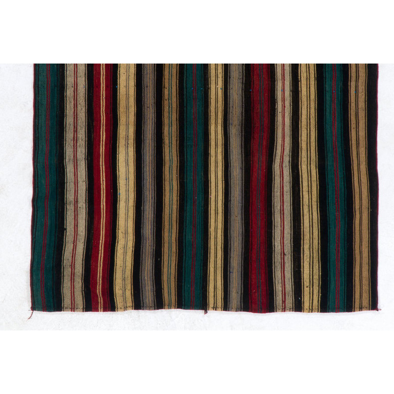 Kilim anatolien tissé à la main de 5,4 x 7 pi (bandes plates) avec bandes verticales, entièrement en laine
