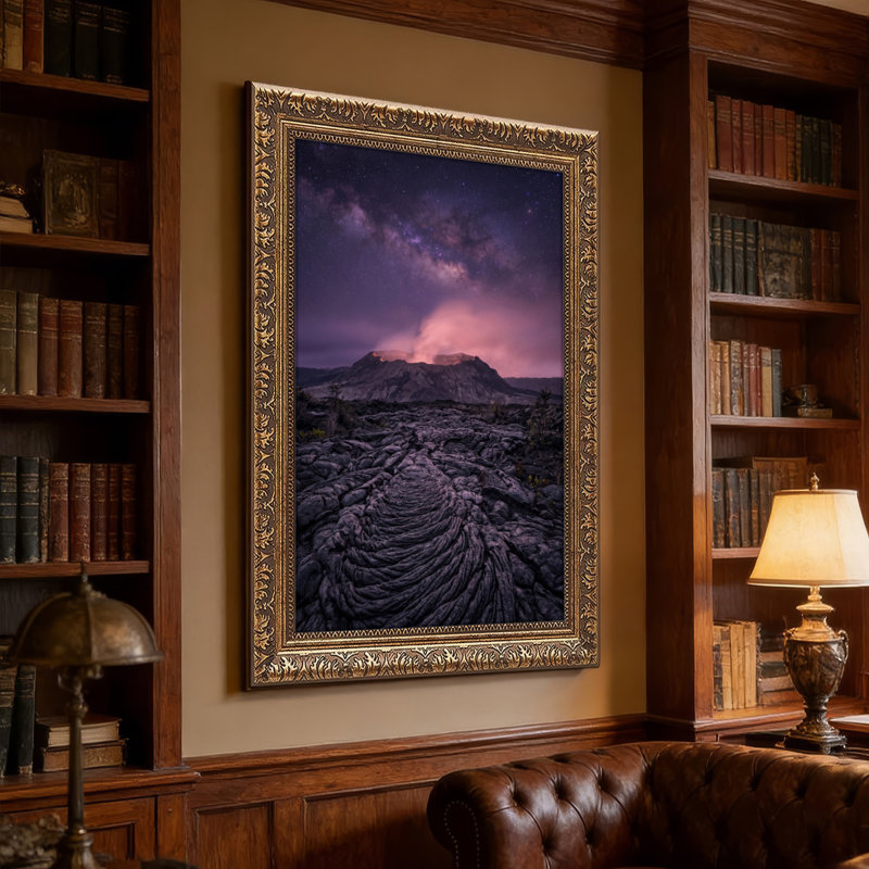 Art mural en toile noyer doré encadré pour salon, chambre à coucher, bureau ou vestibule - décoration murale décorative avec ciel étoilé