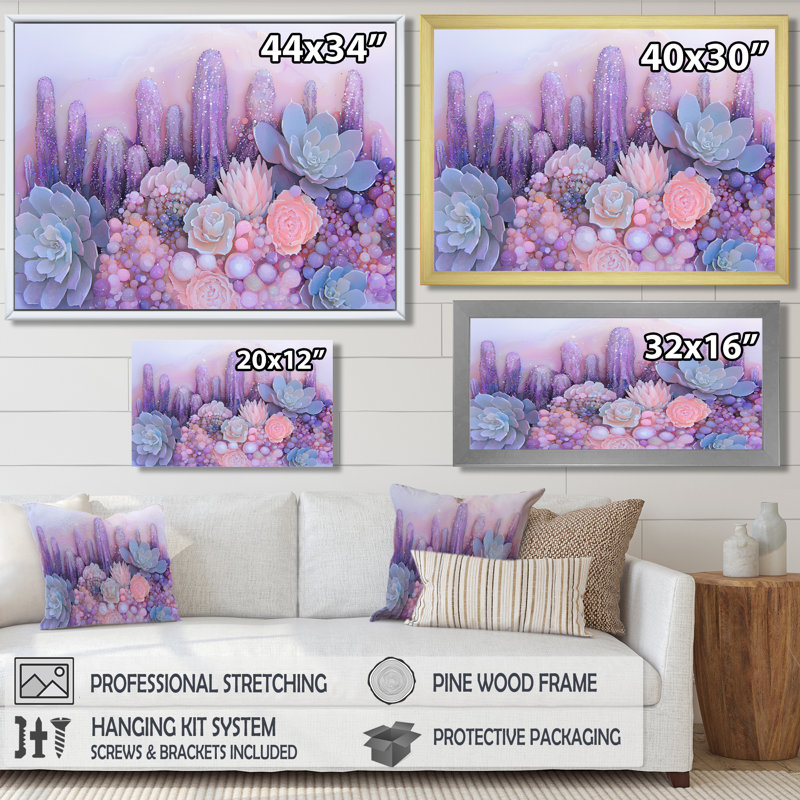 Lavande, aura de cactus au Nevada - décoration murale cactus floral, H 34 po x l 44 po, Noir