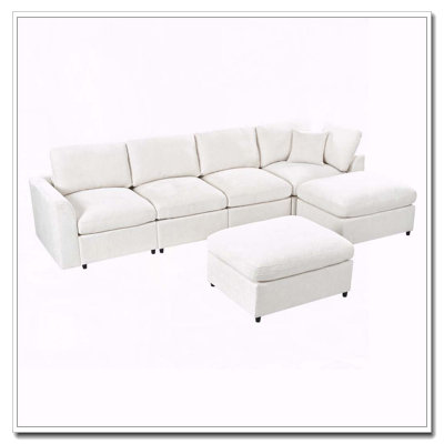 Modular 6-Seater Sectional Sofa with Soft Chenille Fabric and Movable Ottomans