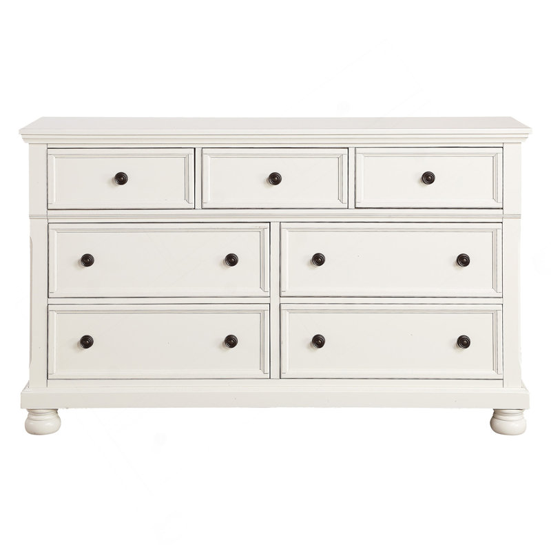 Commode à finition transitionnelle blanche avec 7 tiroirs et plateau à bijoux, Blanc