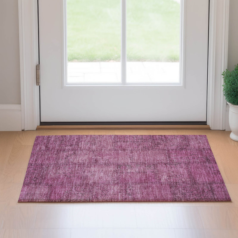 Tapis rosé de qualité supérieure lavable à la machine Prisco, Rectangle 1 pi 8 po x 2 pi 6 po