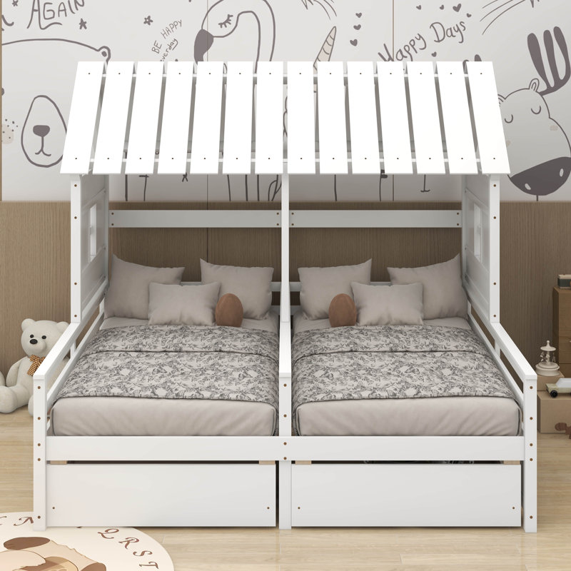 Lits plateforme simple avec tiroirs, Blanc