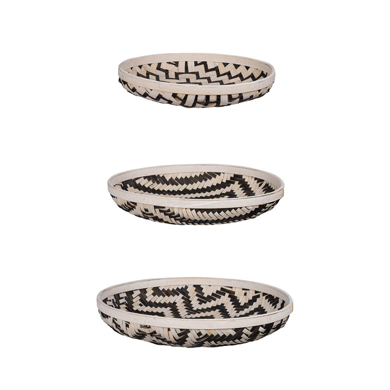 Ensemble de 3 plateaux de lavage Mona en bambou blanc noir tissé