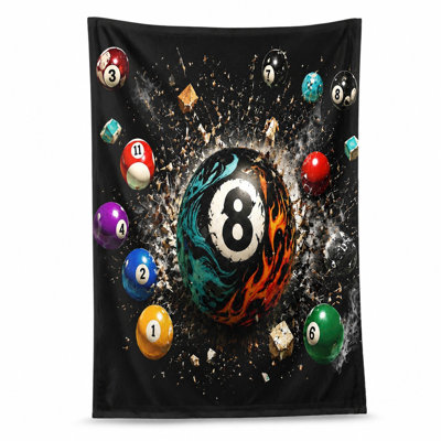 Serviette de plage 1Pcs 8 Ball Explosion, avec des boules de billard dynamiques et des morceaux dans un design abstrait et fougueux. Grande microfibre, parfaite pour la natation, les voyages, les activités, unisexe.