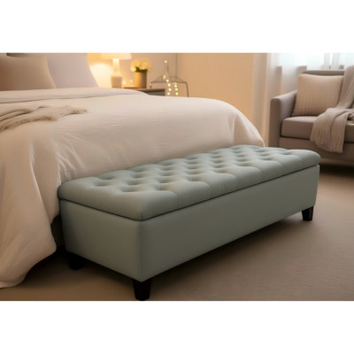 Banc de rangement 50,81 po en bleu, repose-pieds pour couloir et entrée, fabriqué en mousse de bois massif, design élégant et multifonctionnel