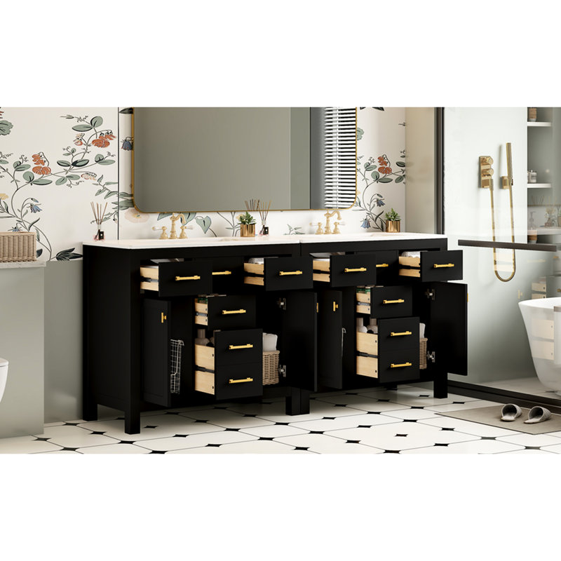 Meuble-lavabo 72 po avec lavabo en céramique séparé, style minimaliste moderne, 4 armoires, 8 tiroirs, quincaillerie de haute qualité pour la durabilité, style Shaker traditionnel de différentes tailles