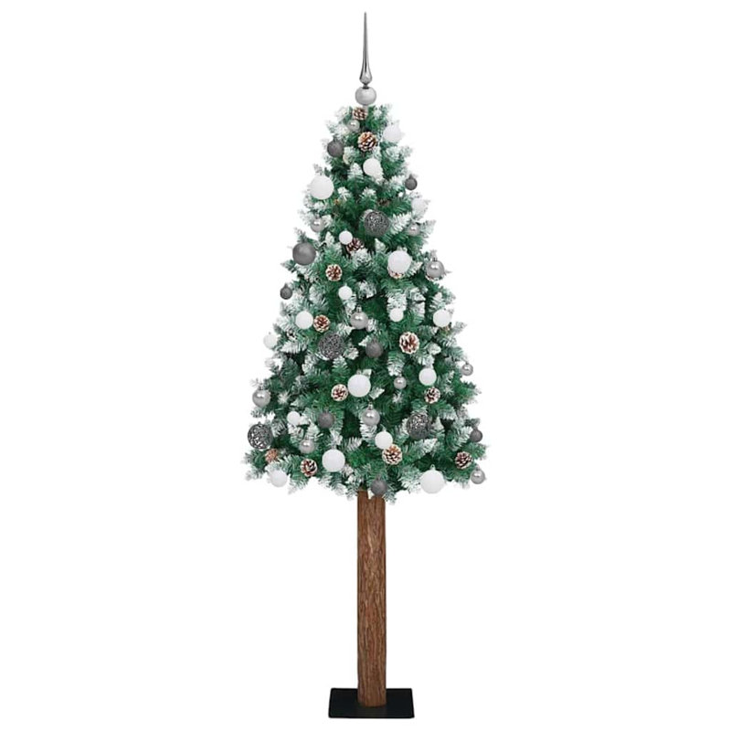 vidaXL Slim Christmas Tree with 300 LEDs Green and White, 5.91 ft