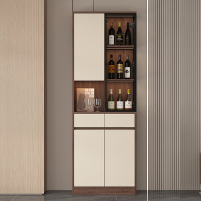 35.43" Lighted Corner Wine Cabinet, Modern Minimalist Sideboard with Glass Doors for Living Room