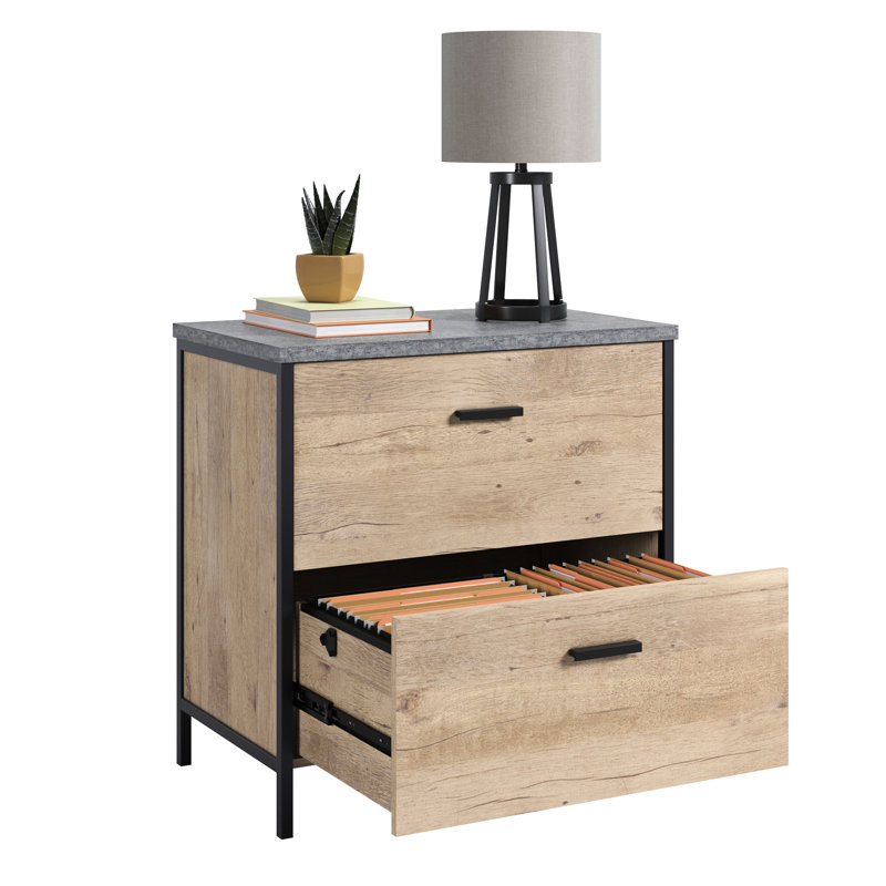 Classeur latéral brun de style industriel, armoire à 2 tiroirs, système, tiroir compact pour petits espaces, apparence, taille, espace d'étude approprié