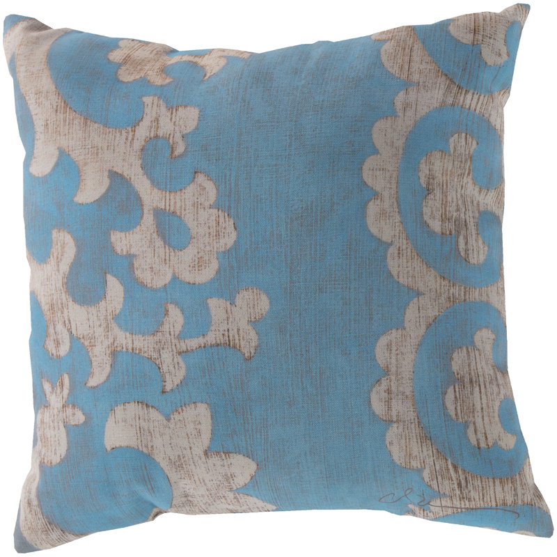  Scroll Indoor/Outdoor Throw Pillow, 18", Light Blue