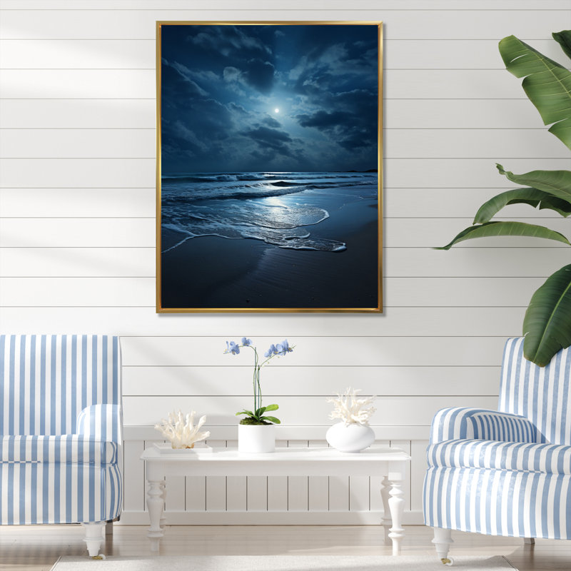 Beach Photo Serene Moonlight I, reproduction d'art sur toile, Or, H 44 po x l 34 po x P 1,5 po