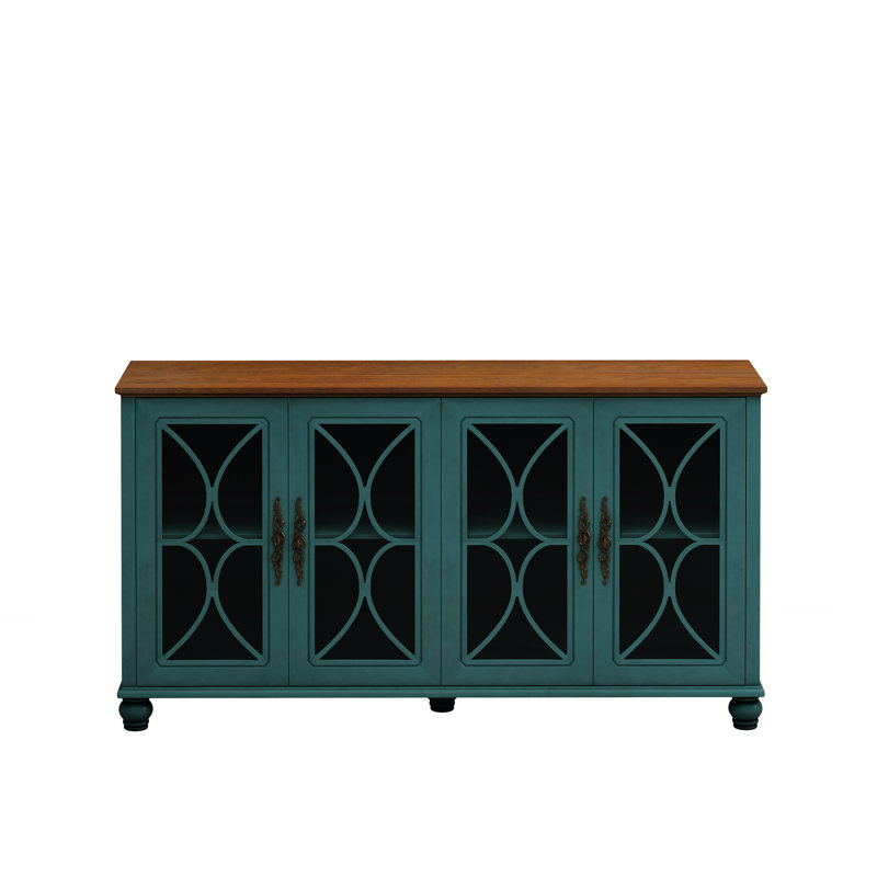 4-Door Cabinet In Dark , Tempered Glass Panels, With Wood Veneer, Ample Storage For Yogurt Elegant Cabinet, Color, , Versatile Home Use