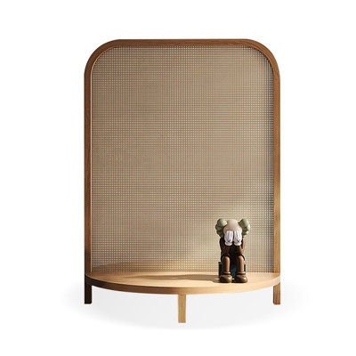 1 Panels Brown Solid Wood+Rattan Room Divider