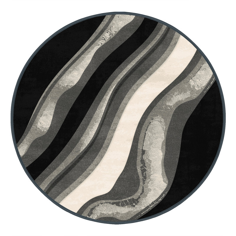 Machine Washable Bensonhurst Posh & Luxe Ombre Rug in Black – Black Binding, 5' Round