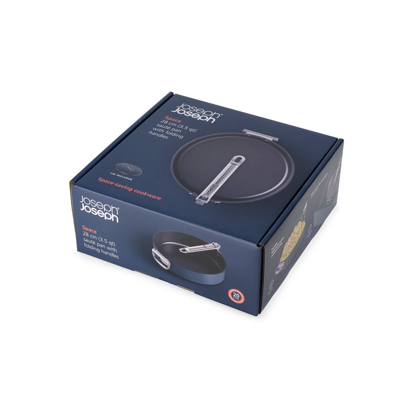 Joseph Joseph Space Ceramic Non-Stick 3.8 Qt. Sauté Pan with Folding Handle and Lid