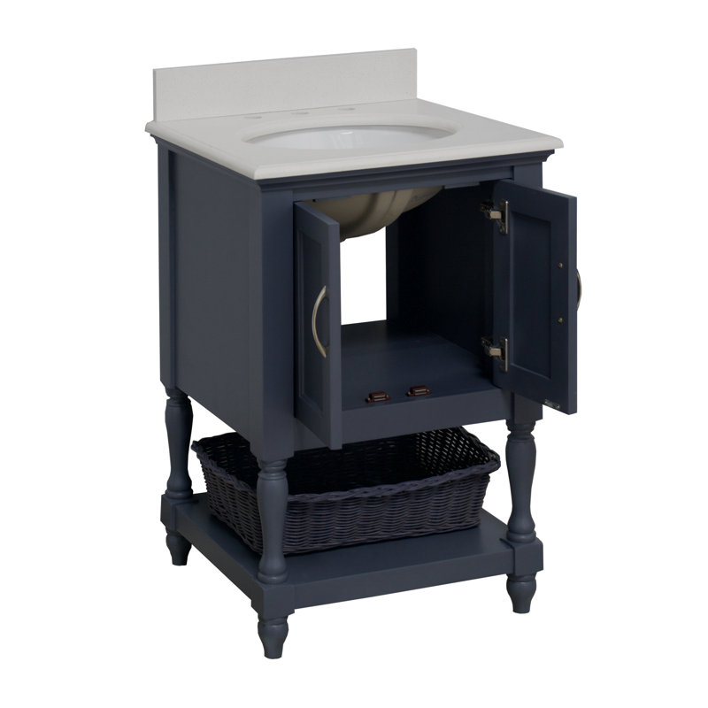 24'' Single Bathroom Vanity with Top, Charcoal Gray, Quartz
