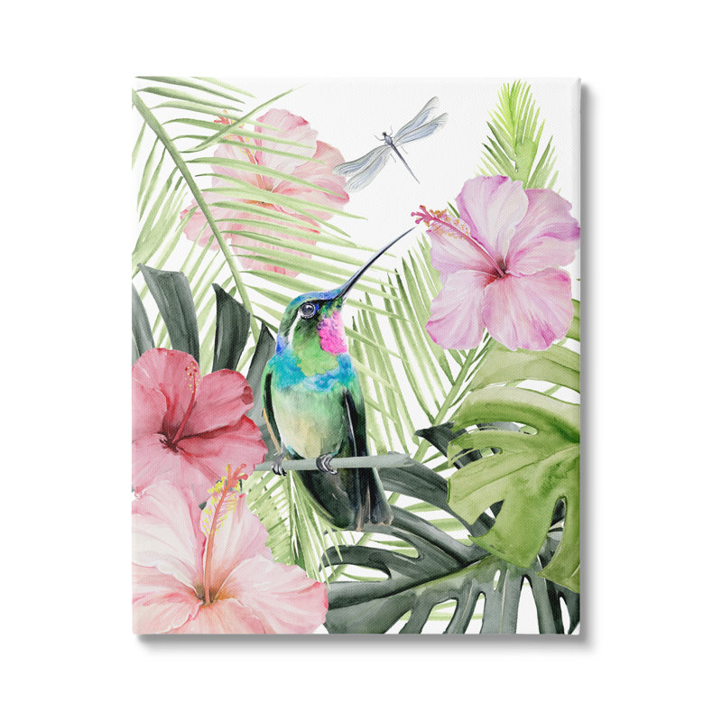 Au-842-Toile, colibri, hibiscus tropical sur toile par Jennifer Paxton Parker, peinture, H 20 po x l 16 po x P 1,5 po