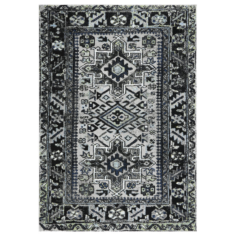 Tapis oriental gris clair / gris foncé Ceana, Rectangle 2 pi 7 po x 5 pi