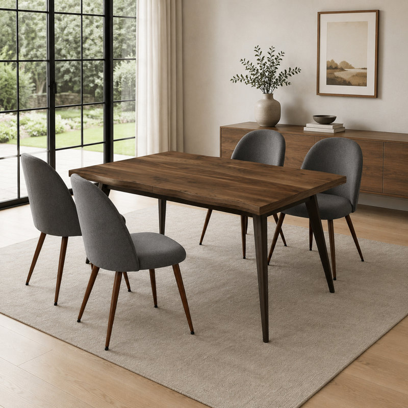 Ensemble de salle à manger 5 pièces moderne en noyer de 63 po avec 4 chaises rembourrées grises, Grey