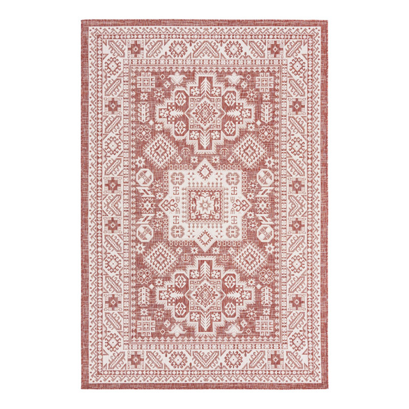 Archange Southwestern Machine Woven Rectangle 10' x 14' Polypropylene Indoor / Outdoor Area Rug in Rust Red