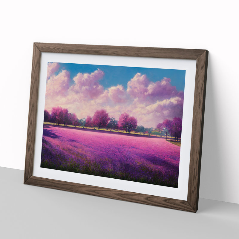 Lush Bluebell Field 1 Piece Single Picture Frame Painting, 46cm H x 64cm W x 2cm D, Walnut