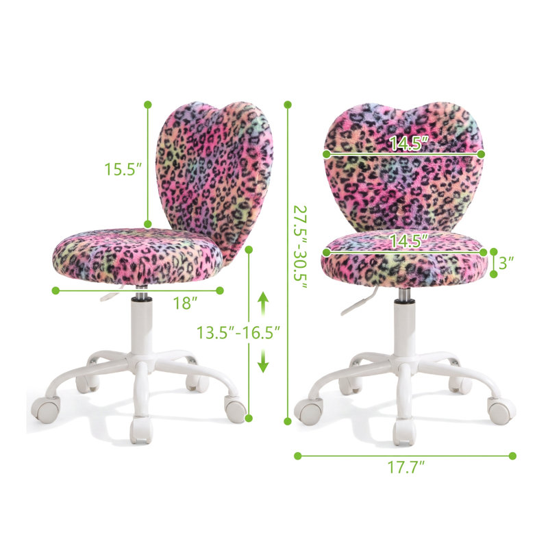 Upholstered Swivel Kids Desk Chair Adjustable Height Teen Task Chair, Faux Fur Kids Computer Chair, Students Study Chair Leopard