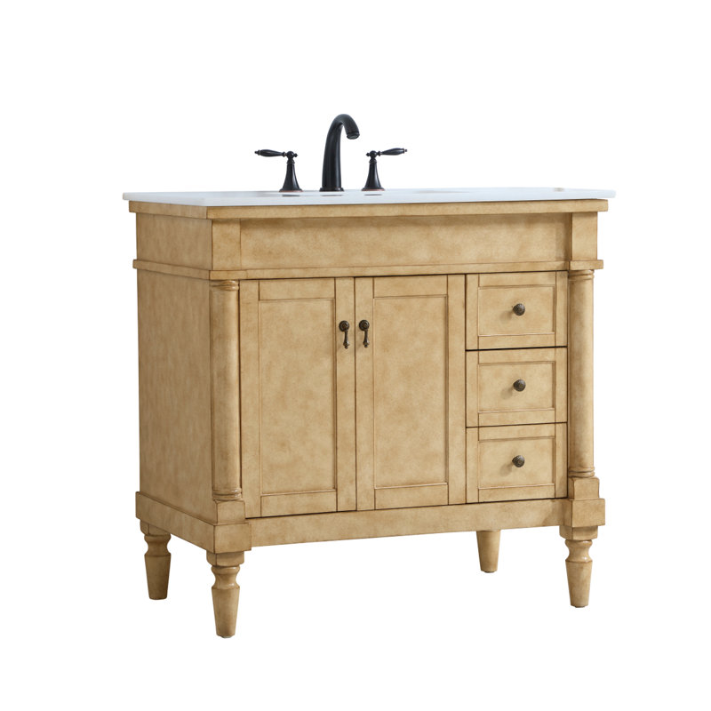 Ensemble de meuble-lavabo simple 36 po Lexington, Bleu, Veines blanches / brunes