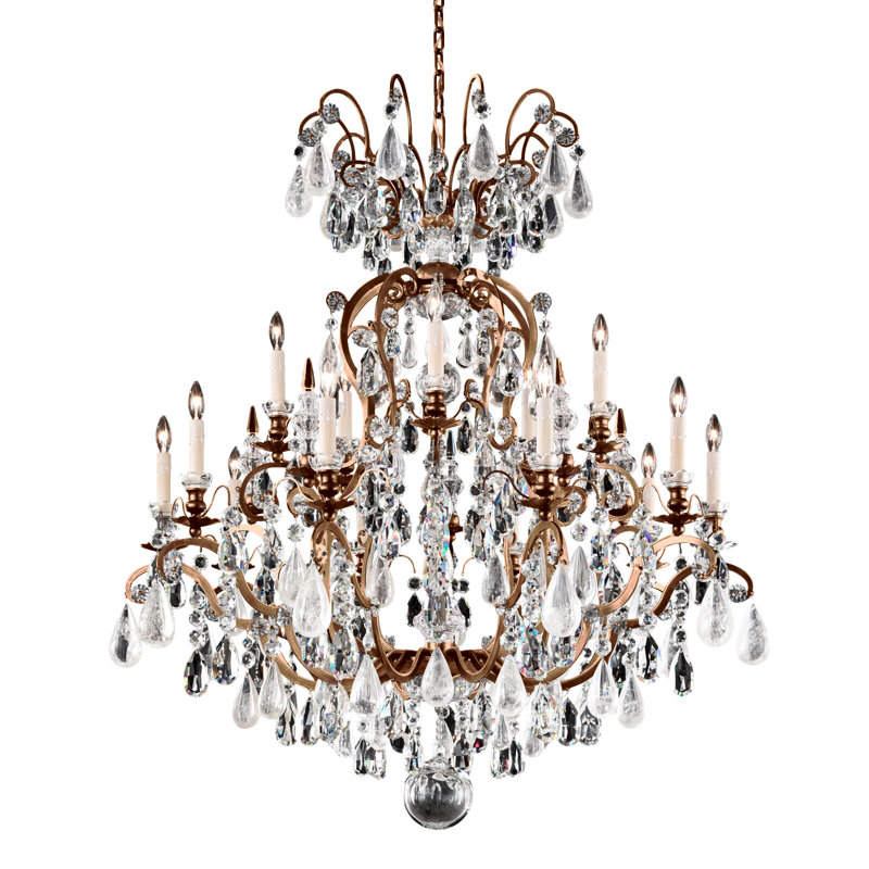 Renaissance 16 - Light Glass Chandelier, Combination of Olive and Smoke, Etruscan Gold