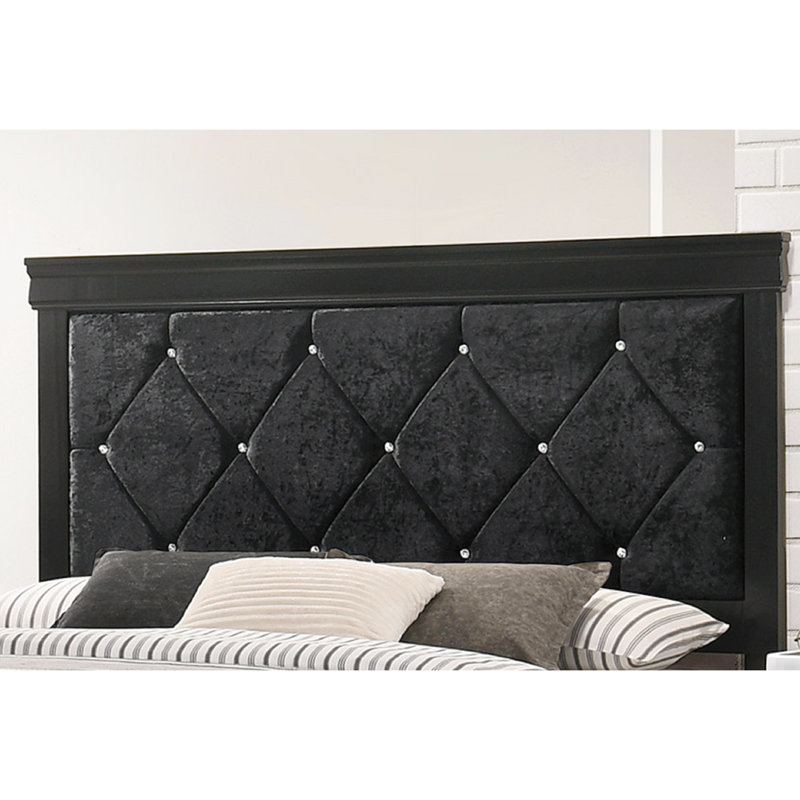 Tête de lit tapissier à panneau pleine grandeur noir avec capitonnage exquis pour une chambre à coucher élégante