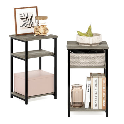 Aarshiya 2 Piece 3-Tier Industrial Metal Frame End Table with Storage Shelves Set