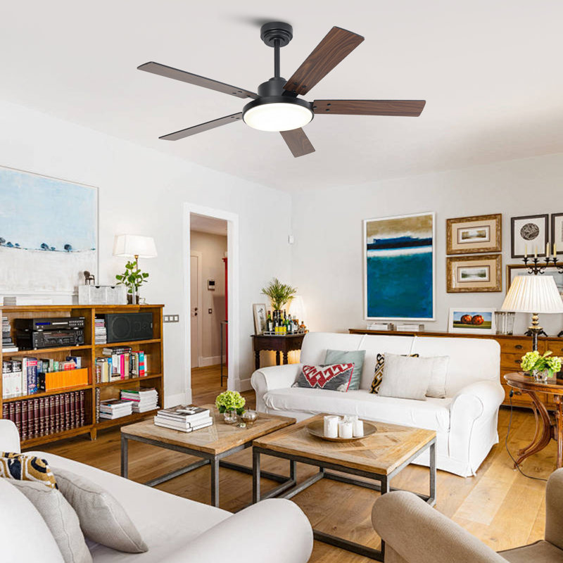 Vaczon 52" Dimmable Ceiling Fan with 3CCT LED Lights and Remote Control, 6 Speeds Reversible DC Motor, Timer, Double-Sided Wood Blades, 6''/10'' Downrods, for Indoor/Covered Outdoor Use