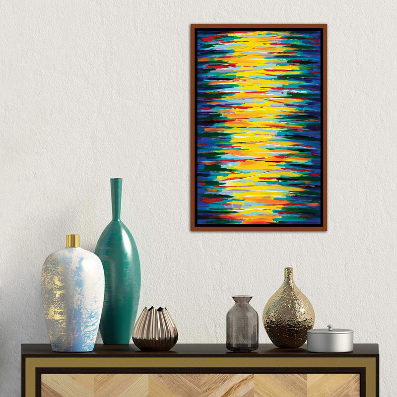 «Sun On The Water» - reproduction, Toile avec cadre en bois classique, H 26 po x l 18 po x 1,5 po