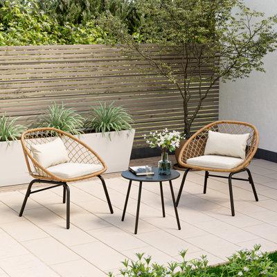 3 Piece Patio Bistro Rattan Chair & Table Set with Cushions by Corrigan Studio