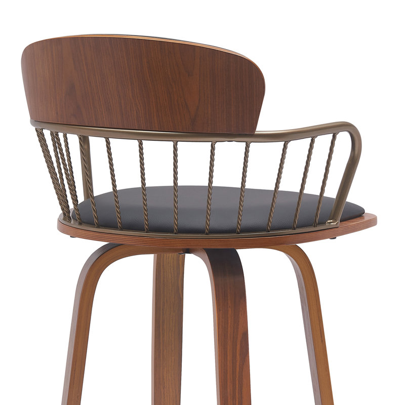 Tabouret de bar Lynzy, Tabouret de comptoir (siège d'une hauteur de 25,5, Noyer / bronze doré, Noir, noir, noir, noir