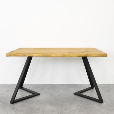 Elspeth Oak Solid Wood Top Metal Base Dining Table