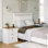 Table de chevet rustique avec charge et 3 tiroirs Farmhouse - table de chevet en bois de 23,6 po, colonne romaine, table de bout pour chambre à coucher, salon, blanc