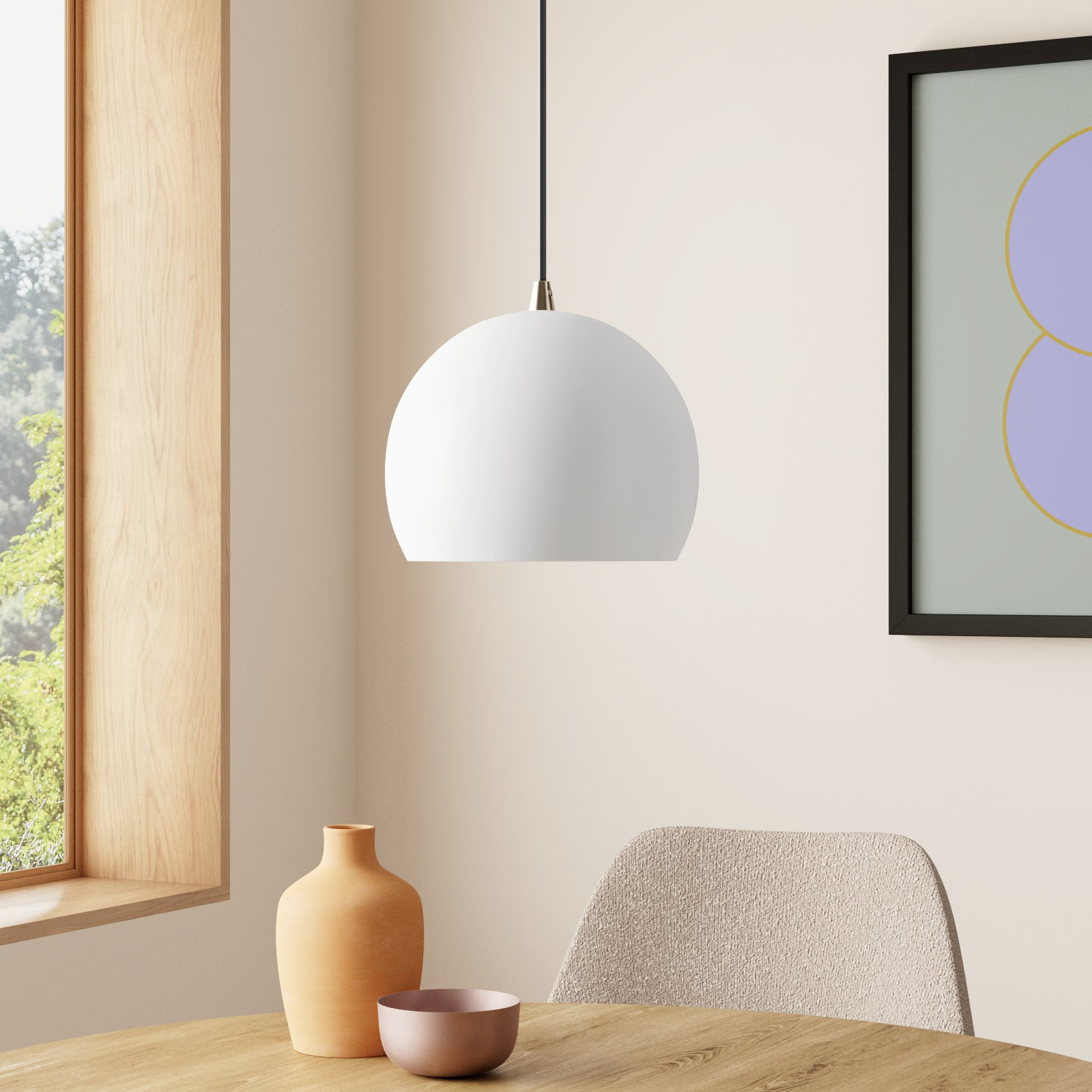 Schultz Dimmable Globe Single Light Pendant, White