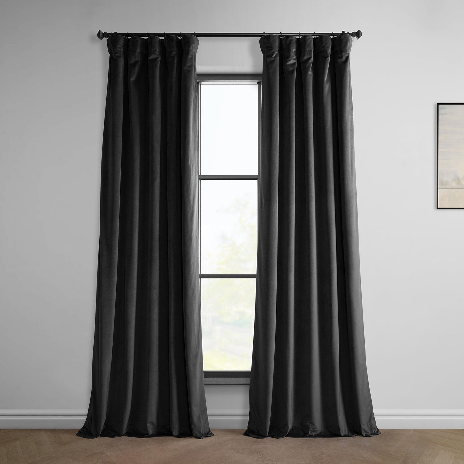 Matra Plush Velvet Room Darkening Curtain Panel, 50" W x 84" L, Black
