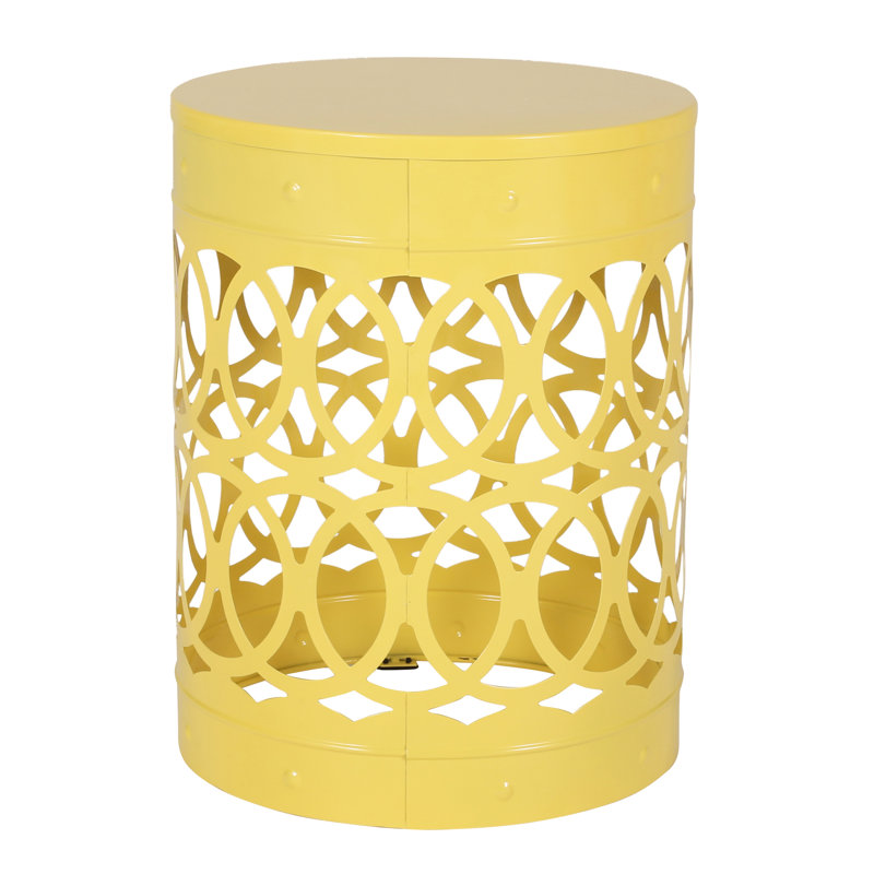 Outdoor Metal End Table - Large, Yellow, Minimalist Iron Cut Framework, Powder-Coated Iron, No Assembly Side Design For Allure, Required
