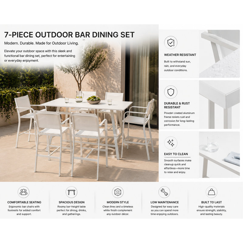 Sunset Outdoor 7 - Piece Bar Height Dining Set with Cushions