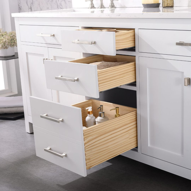 Meuble-lavabo double Ajhane, Blanc / nickel brossé