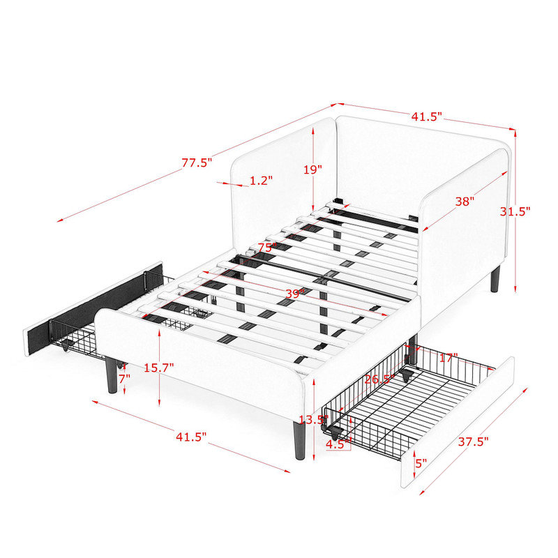 Elegant Twin Size Upholstered Platform Bed Frame with Storage, Beige