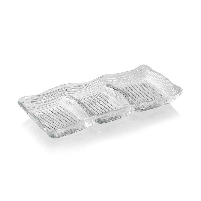 All In One 3 Sections Appetizer Tray Rectangular Cm. 32X14 Clear