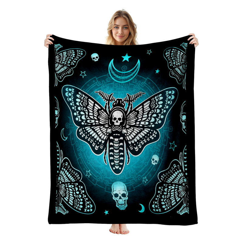 Jeté en flanelle JYK Halloween, Neon Moth Skulls