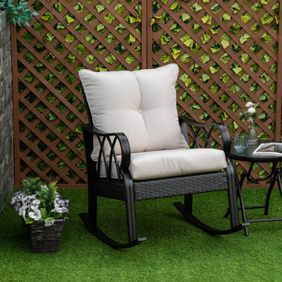 Aluminum Outdoor Rocking Chair With Fashionable - Porch Rocker, Cushions, Khaki Rocker Button Tuft Patio Look,